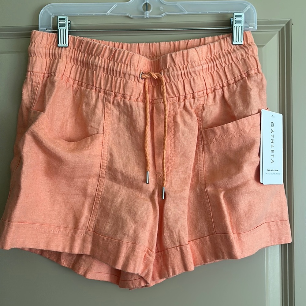 Athleta Orange Cabo linen shorts. Size 6. NWT.